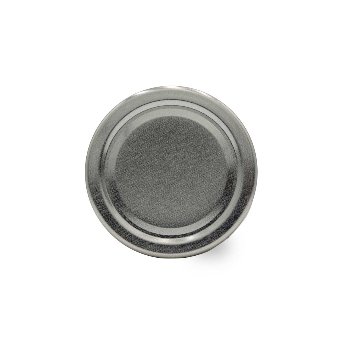 Silberner, runder Metallschraubverschluss aus gebürstetem Stahl, oben auf einem Glas Fruchtaufstrich Weißbier.