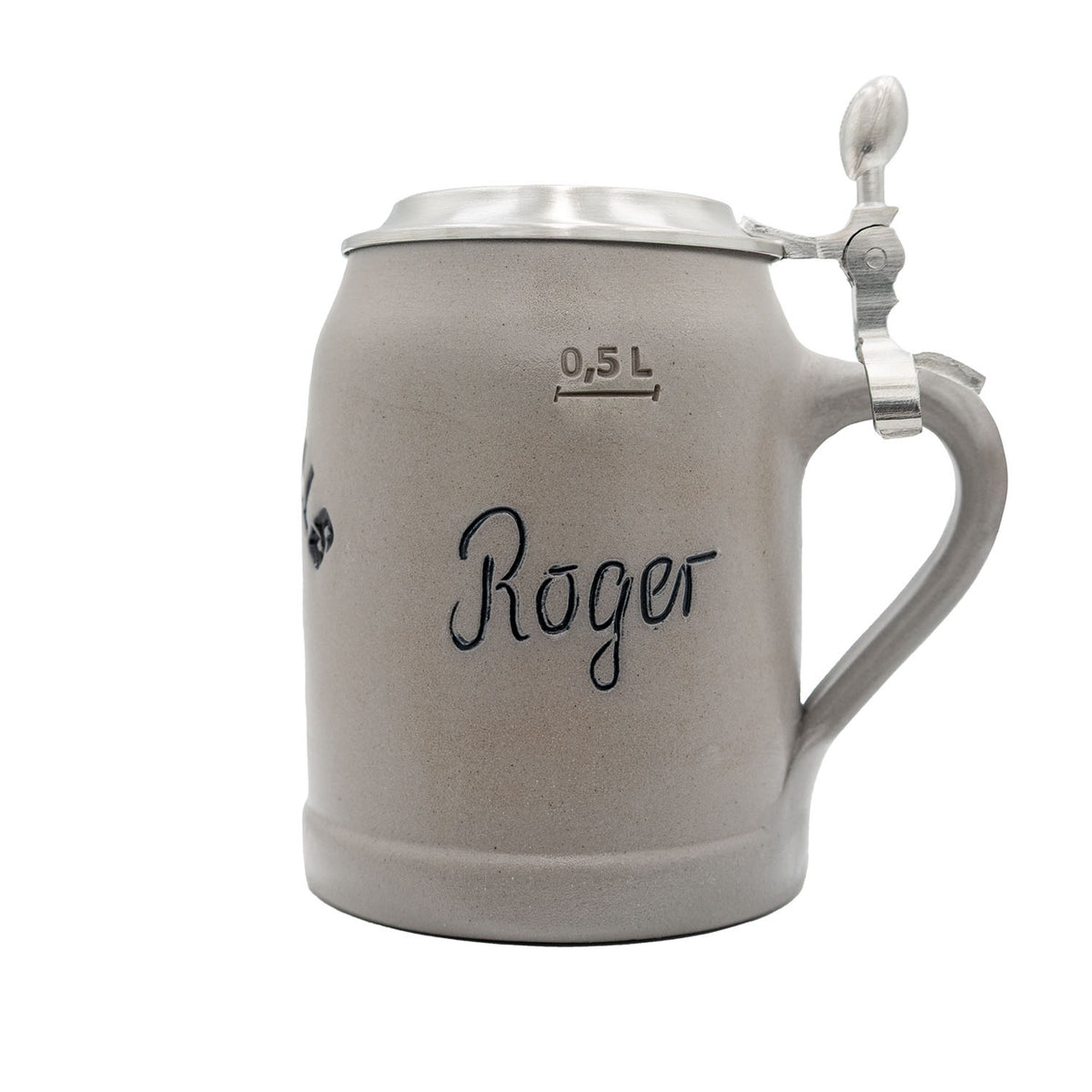 Grauer NFL PREMIUM Atlanta Falcons Teamkrug mit Zinndeckel und Gravur, 0,5 Liter Füllmenge.