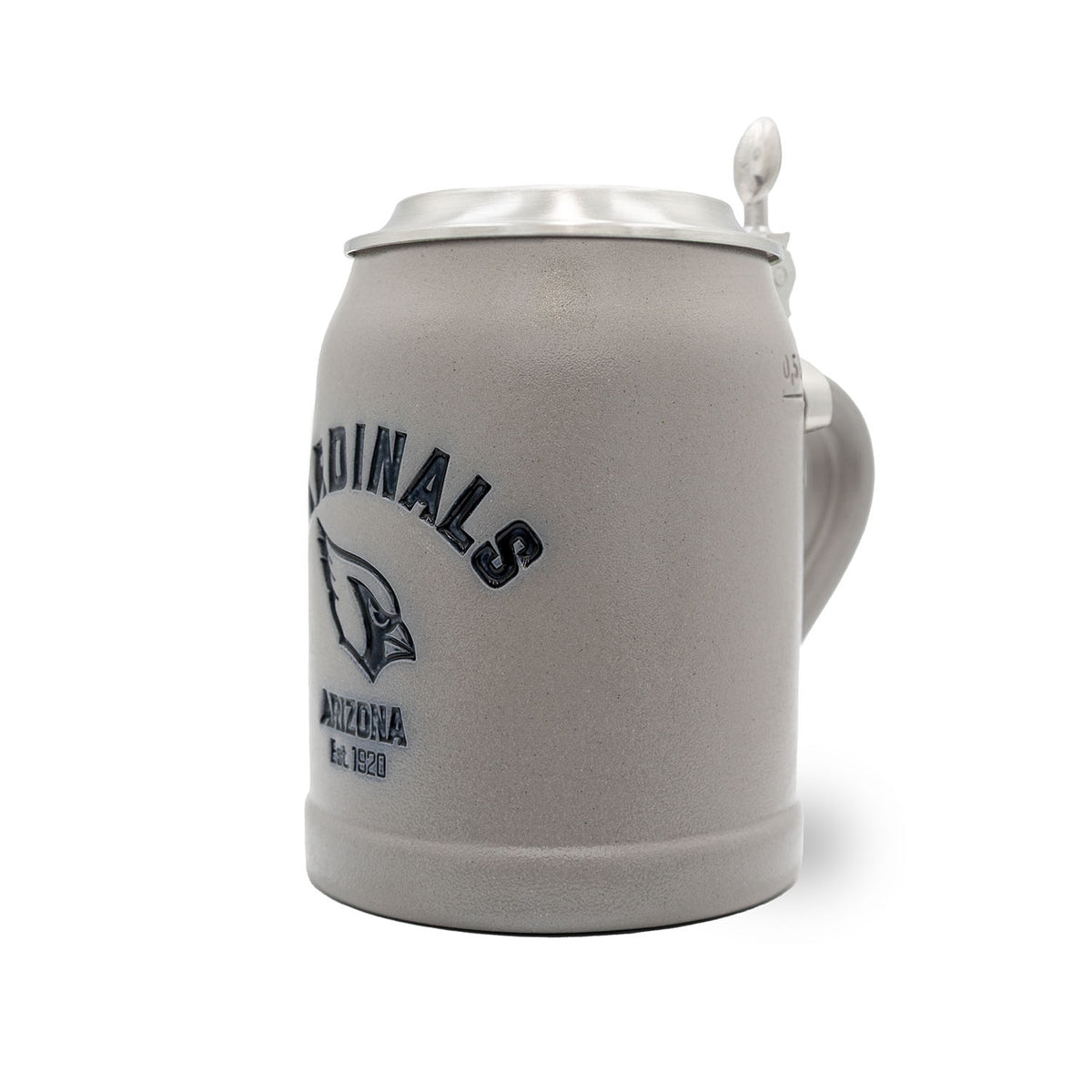 ®NFL PREMIUM Teamkrug "Arizona Cardinals" aus grauem Steinzeug mit Zinndeckel und Logo-Prägung.