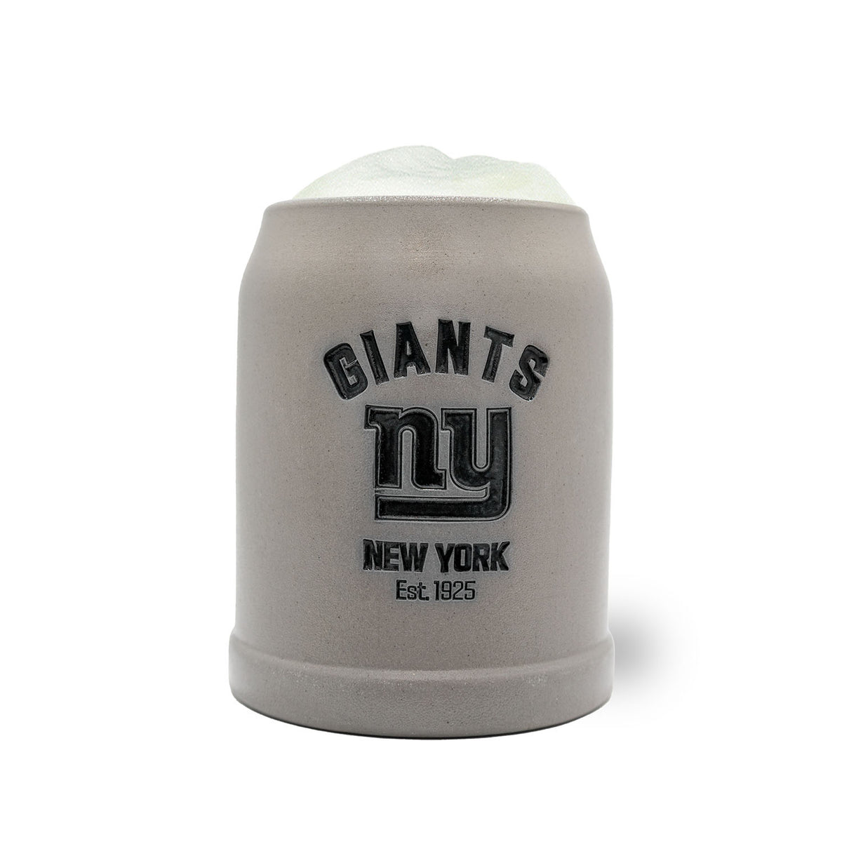 NFL PREMIUM Teamkrug New York Giants, grauer Steinkrug mit schwarzem Logo und Schaumkappe, 1925 Edition.
