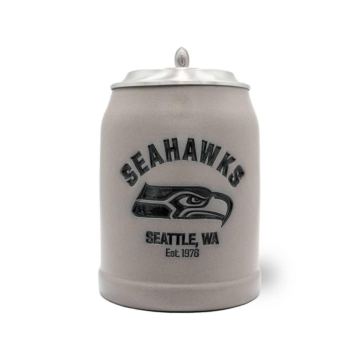 NFL PREMIUM Teamkrug Seattle Seahawks aus Steinzeug mit Zinn-Deckel und NFL-Logo.