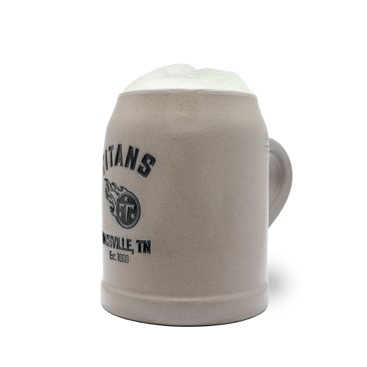 NFL PREMIUM Teamkrug Tennessee Titans aus Steingut, gefüllt mit Bier und Schaumkrone, Logo sichtbar