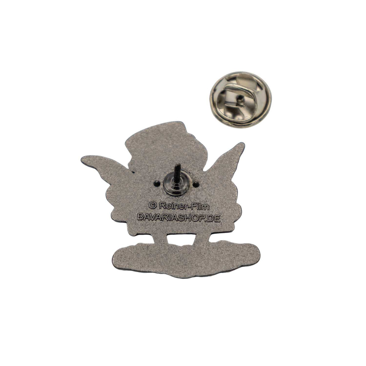 Rückseite des Aloisius Pins mit Nadel, Schmetterlingsverschluss und Prägung © Reiner-Film BAVARIASHOP.DE