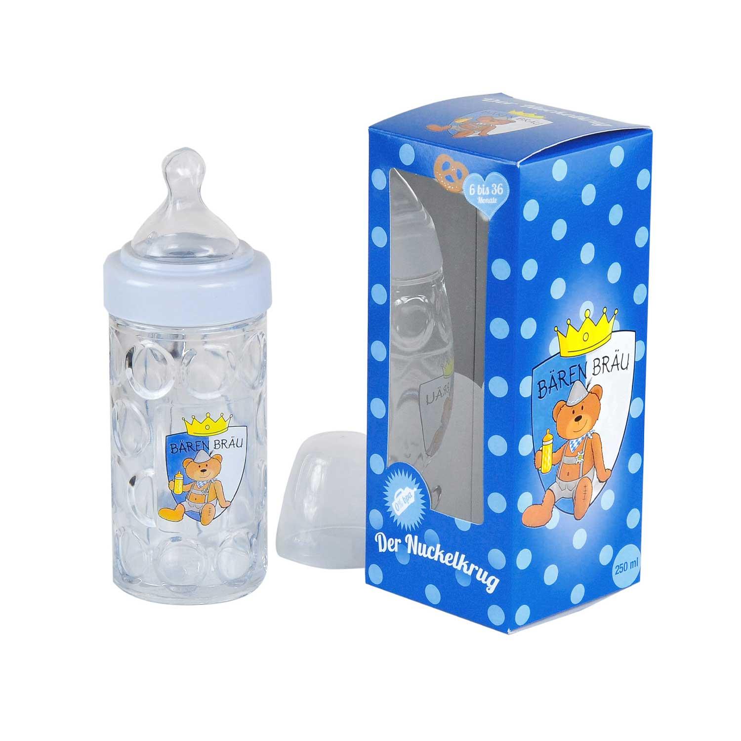 Babyflasche in Maßkrug-Form mit Bären-Motiv, BPA-frei, 250ml Fassungsvermögen, in Geschenkbox.
