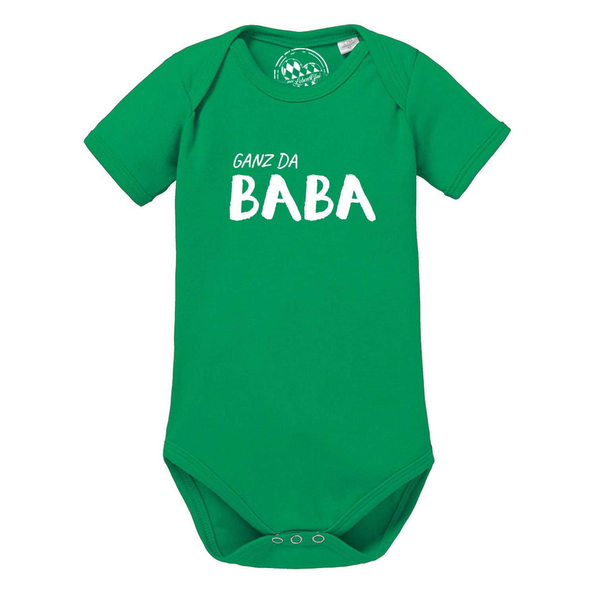 Grüner Baby Body Ganz da Baba mit weißem Aufdruck aus Baumwolle für Neugeborene und Kleinkinder.