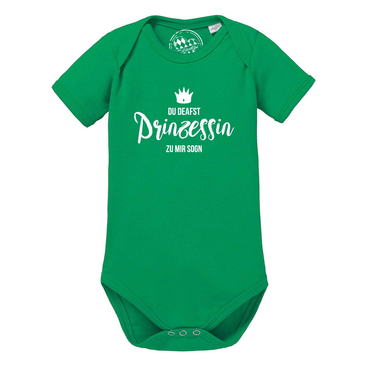 Grüner Baby Body Prinzessin mit weißem Aufdruck und Krone, Kurzarm für Mädchen