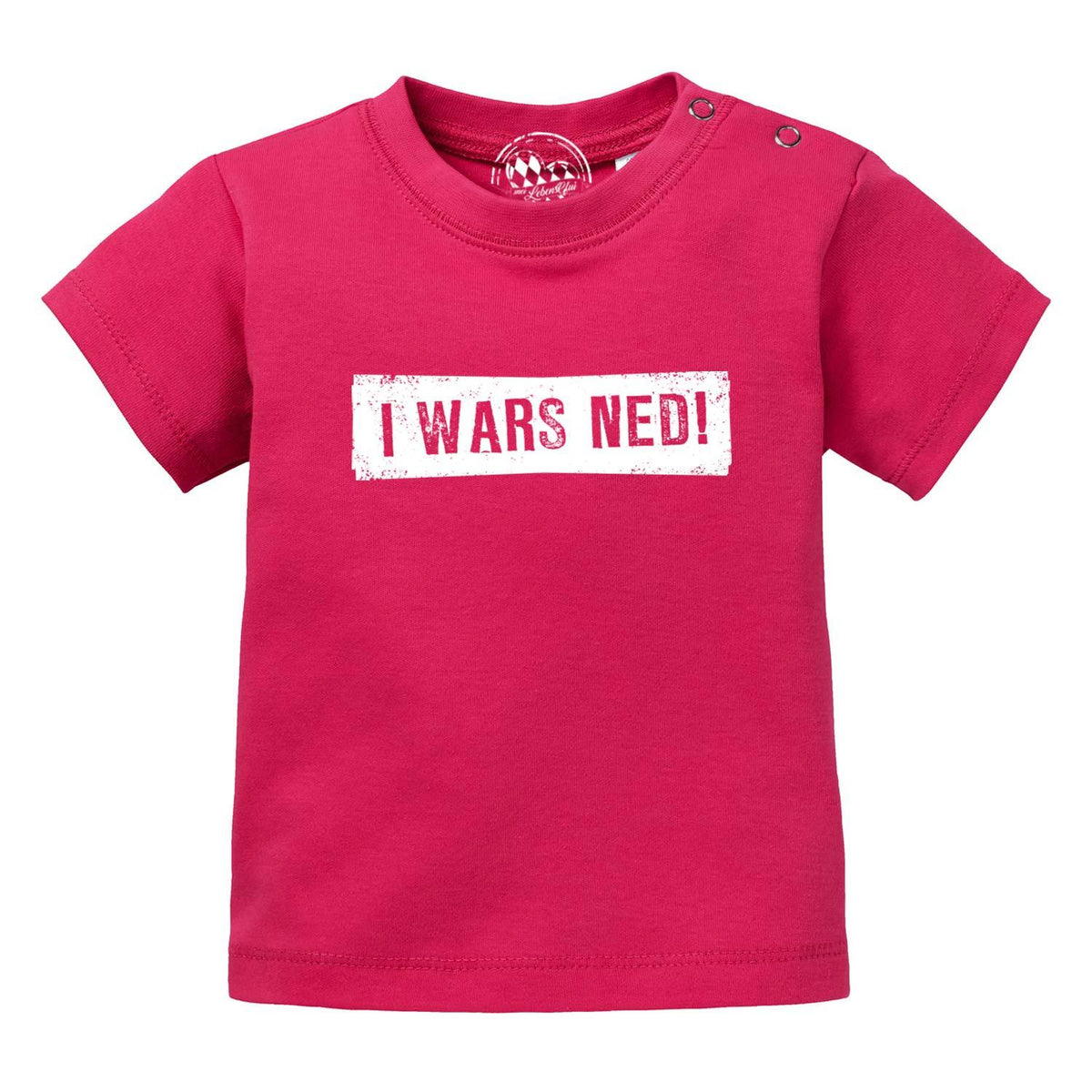 Baby T-Shirt I wars ned! in leuchtendem Pink mit weißem Spruch und praktischen Druckknöpfen.