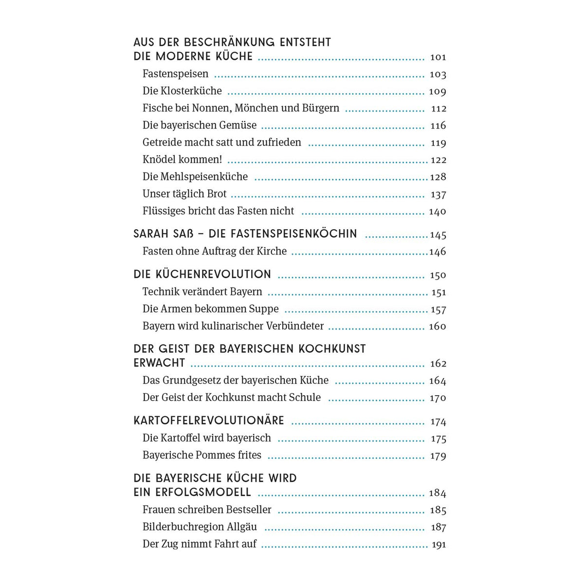 Inhaltsverzeichnis vom Kochbuch Im Schmankerlhimmel mit Kapiteln zur Fastenküche und bayerischen Spezialitäten.