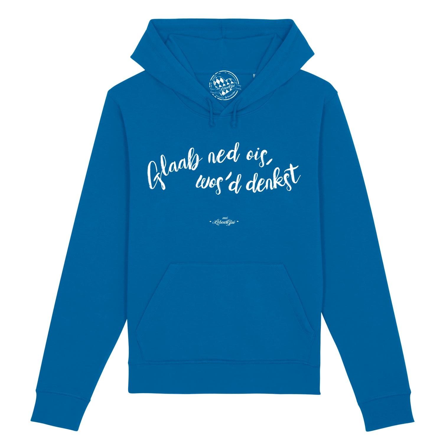 Blauer Damen Hoodie Glaab ned ois... mit weißem Schriftzug und Kapuze, bequeme Passform für Frauen