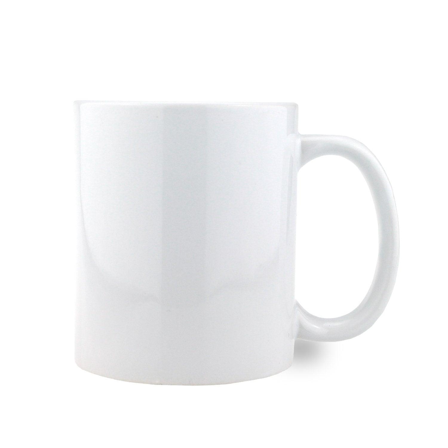 Weiße Sublimations-Fototasse mit glänzender Oberfläche, ideal für individuelle Wunschfotos und personalisierte Designs.