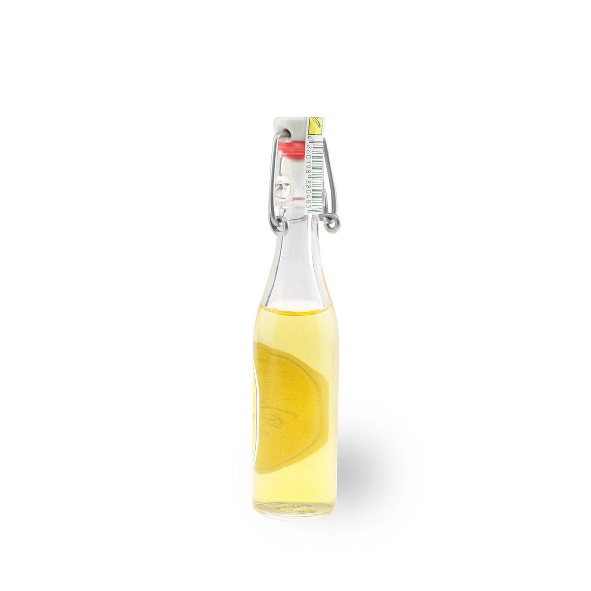 Klarer Vogelbeerlikör in kleiner Glasflasche mit rotem Motiv eines Vogels und Schriftzug „Vogelgezwitscher“, 40 ml, 25 % vol.
