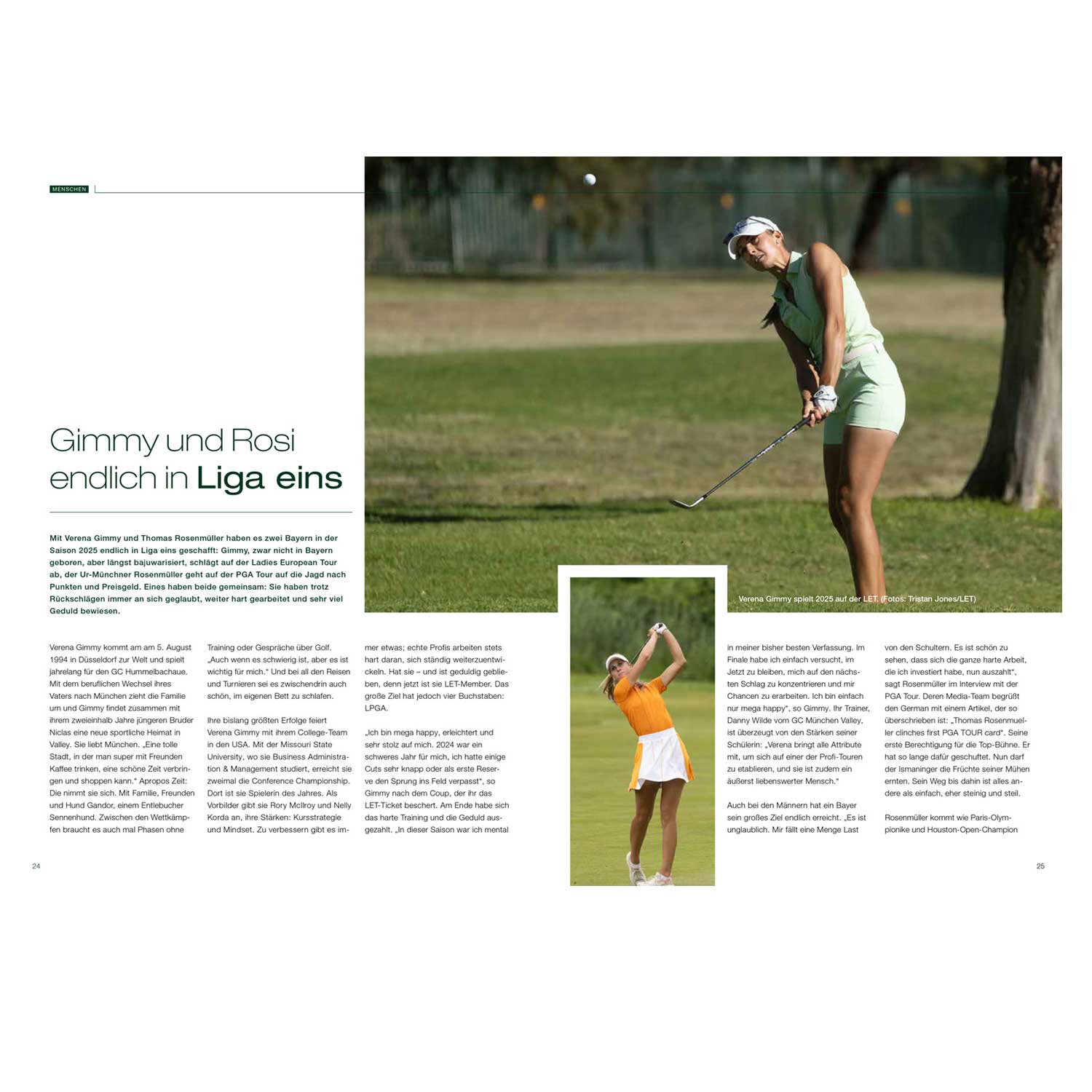 Magazin "Grünland - Das Golfmagazin" Ausgabe 1/2025 mit Golferin beim Abschlag auf grünem Feld, Titelseite.