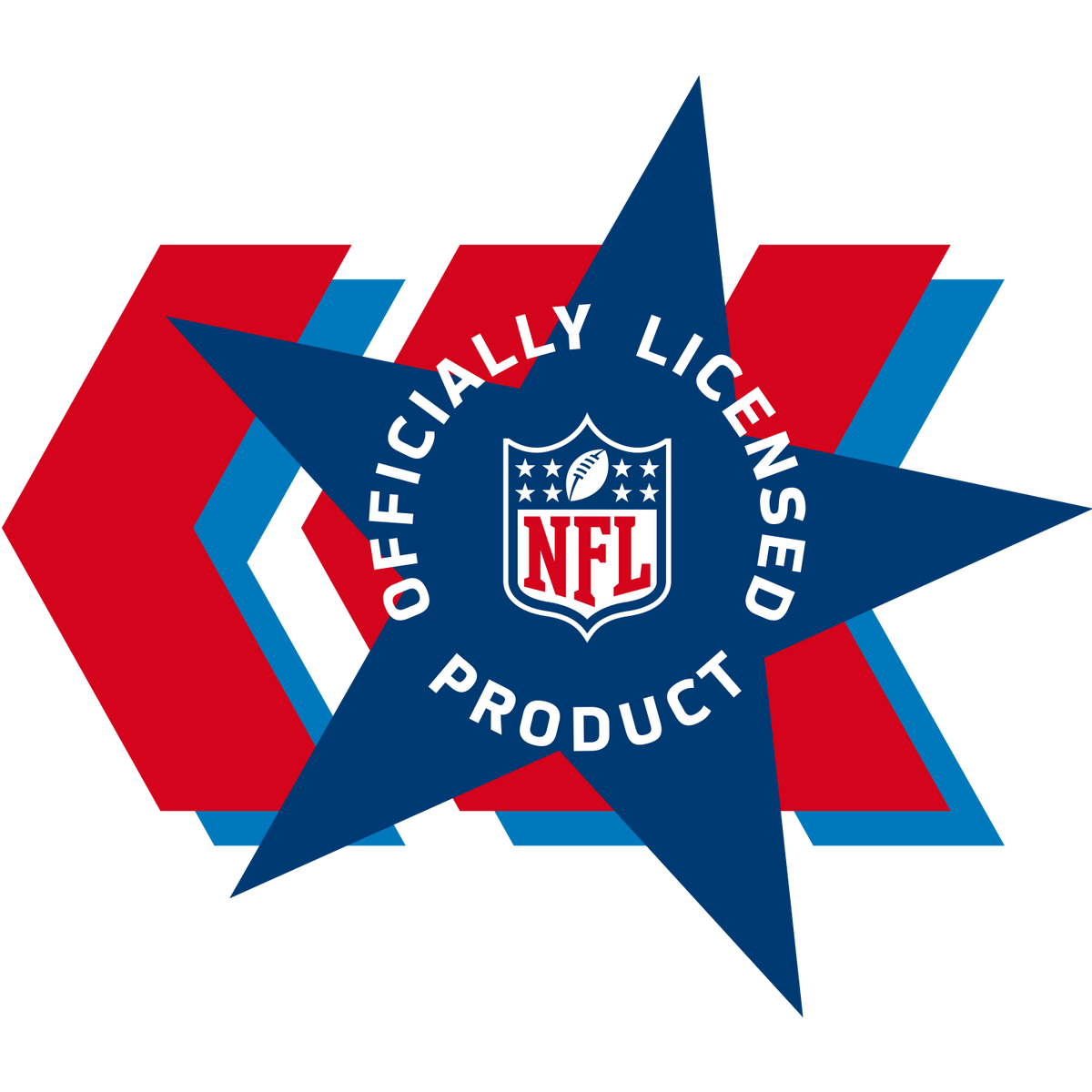Offiziell lizenziertes NFL Product Siegel als blauer Stern mit NFL Logo auf schwarzem Hintergrund.