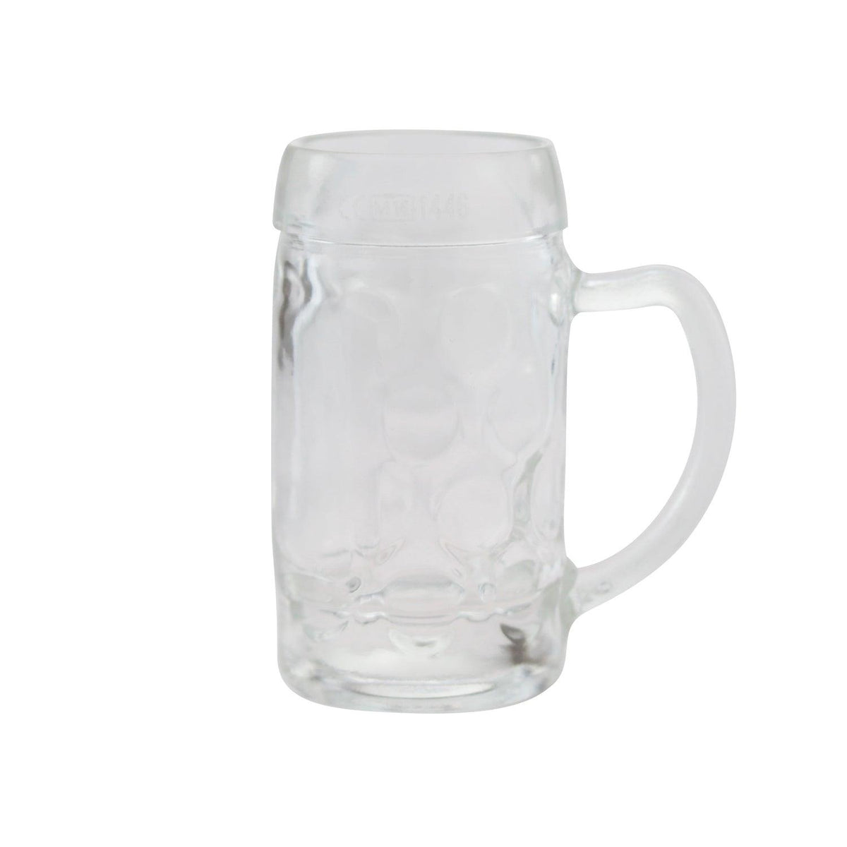 Traditioneller Bierkrug aus Glas mit Noppenstruktur und stabilem Henkel für bayerischen Genuss