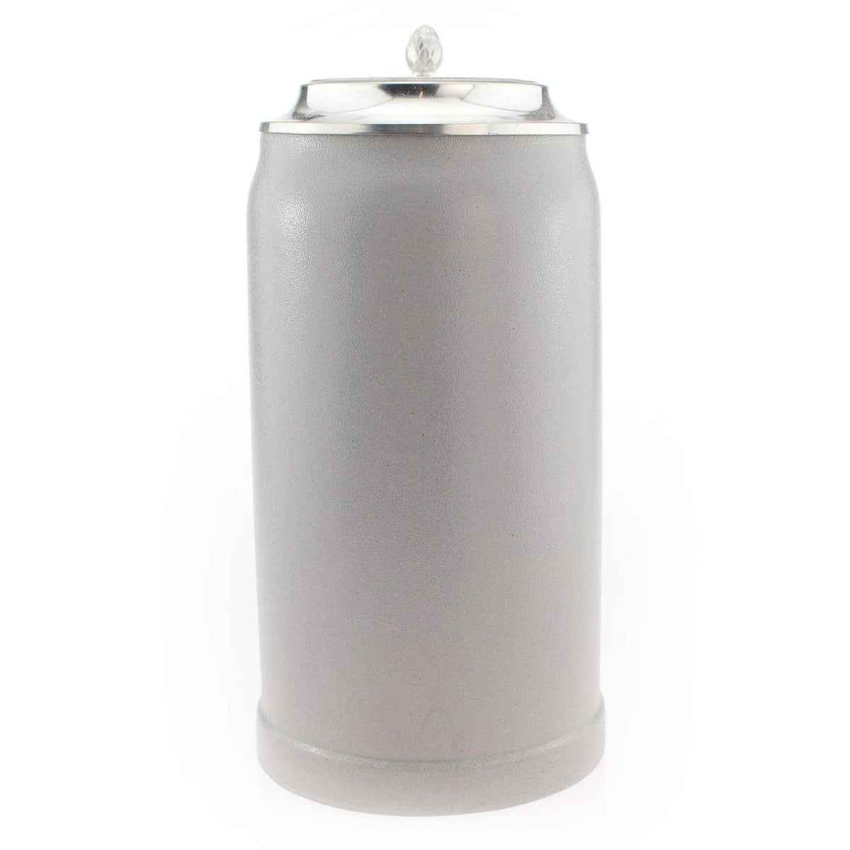 PREMIUM Bierkrug „Steinkrug“ 1 Liter frontal: schlichtes hellgraues Steinzeug mit Zinndeckel