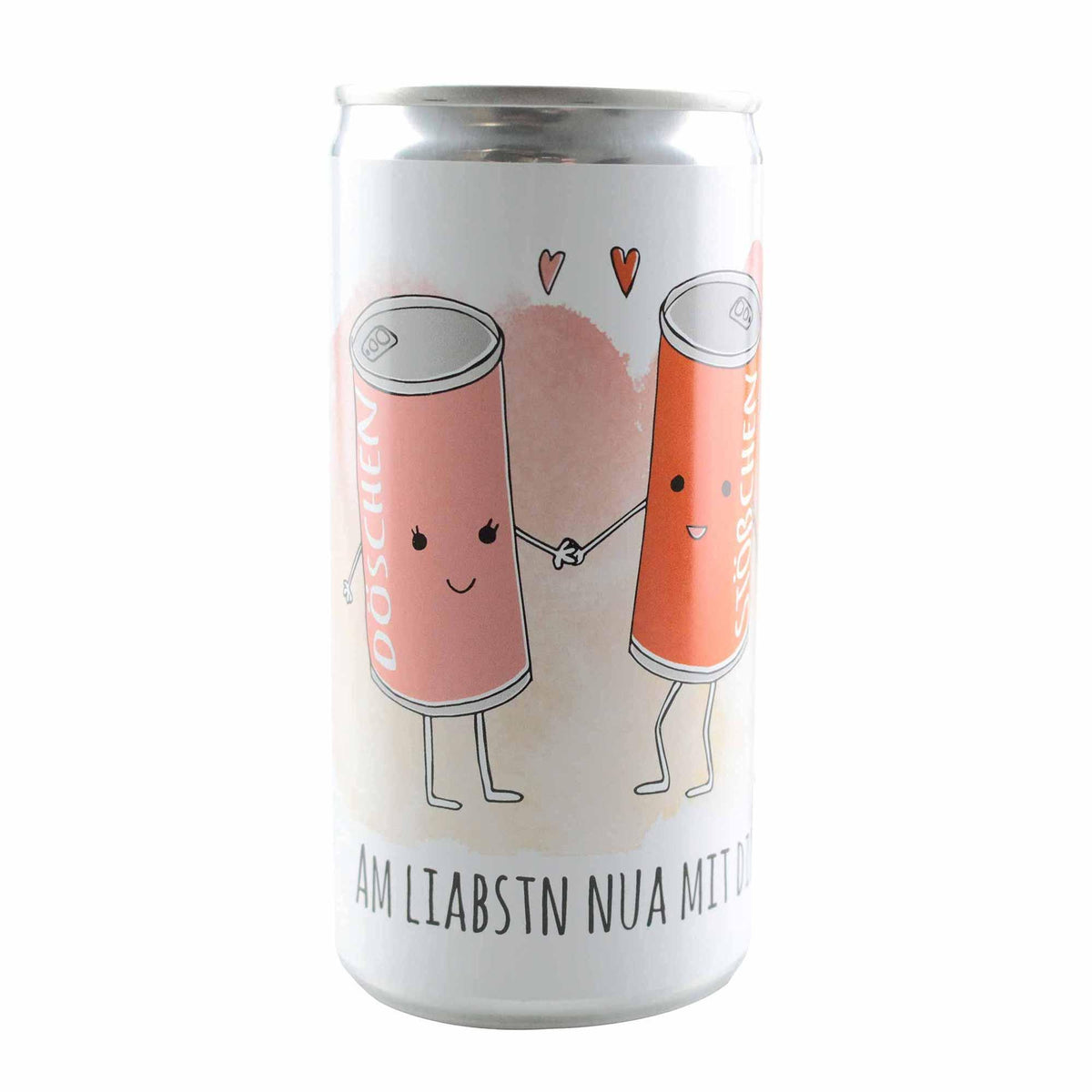 Witzige Trinkflasche mit Cartoon-Dosenpärchen und bayerischem Spruch "Am liabstn nua mit dir".
