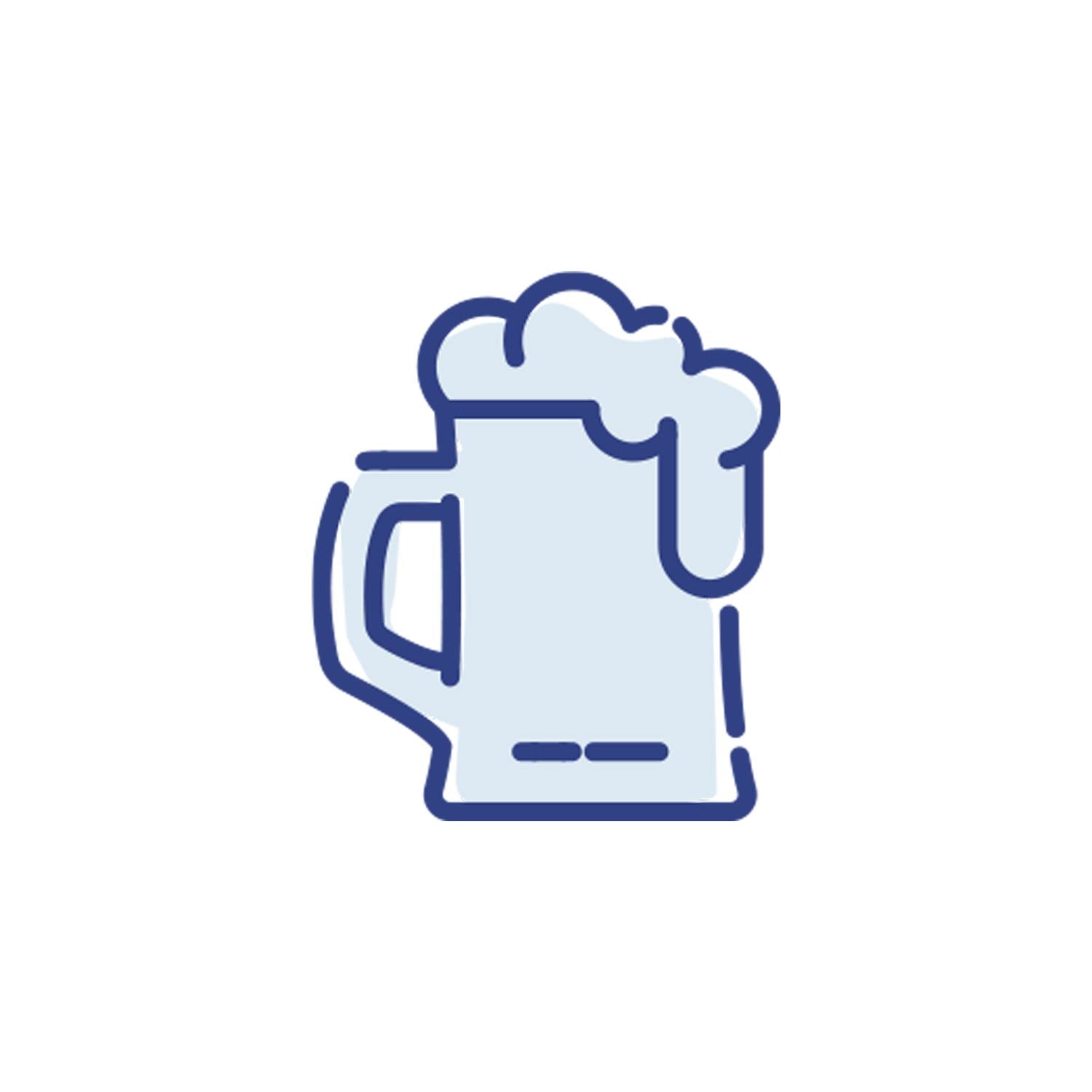 Stilisierter blauer Bierkrug mit Schaumkrone, symbolisch für Getränke und Trinkgefäße im Shop.