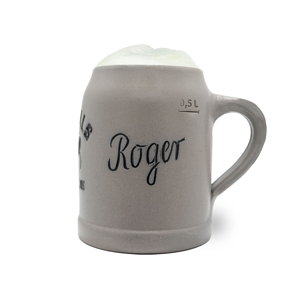 Grauer ®NFL PREMIUM Teamkrug Cincinnati Bengals aus Steinzeug mit Bier und Schaum, 0,5 Liter Markierung.