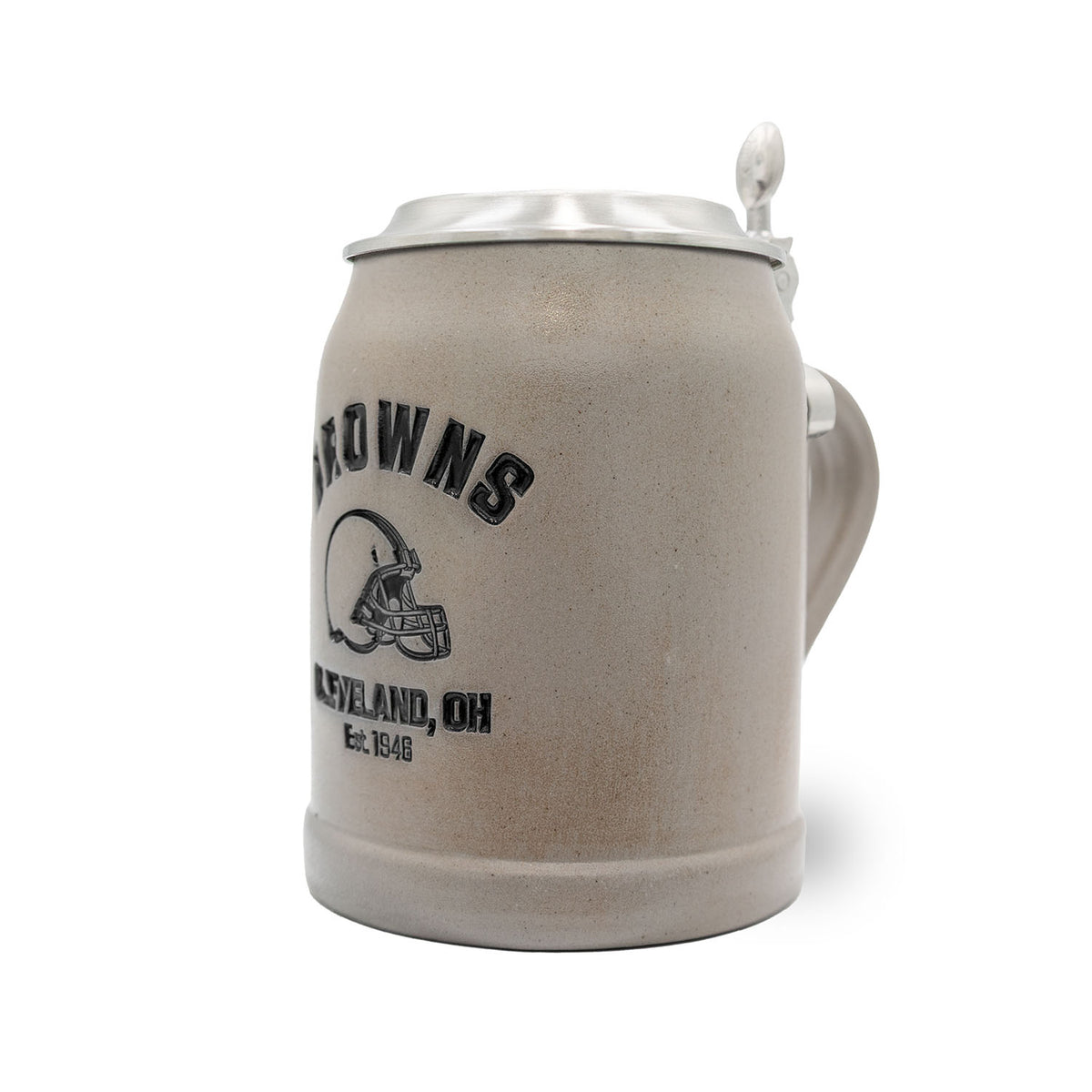 Beiger NFL PREMIUM Teamkrug Cleveland Browns aus Steinzeug mit Zinndeckel und Logo