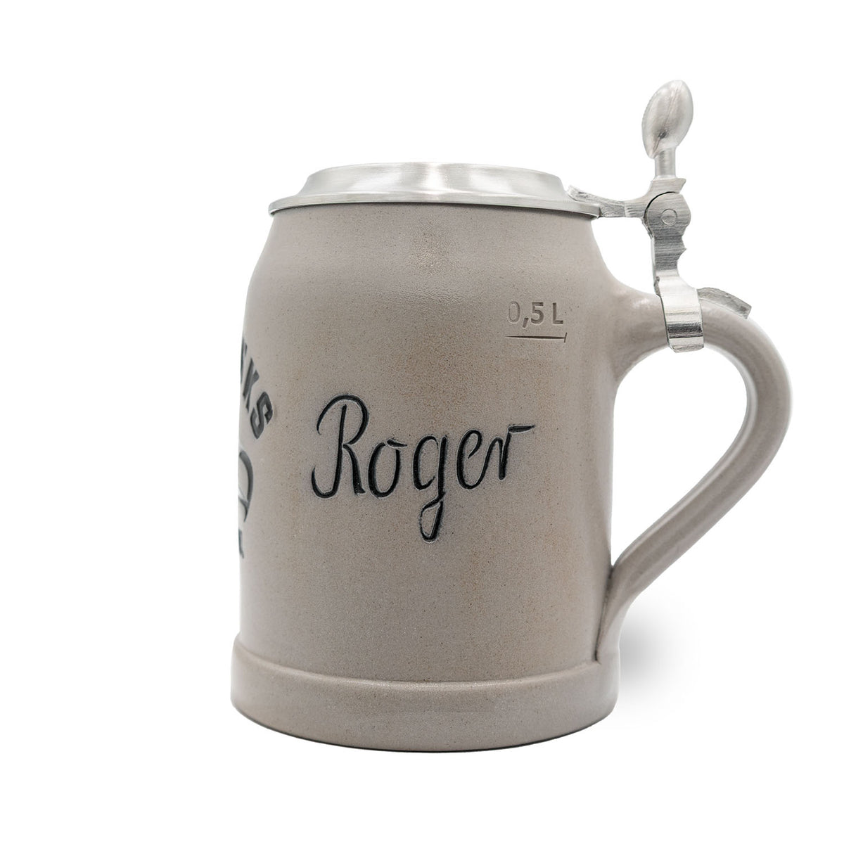 Grauer Steinzeugkrug "Roger" mit 0,5 Liter Markierung und Zinndeckel, NFL PREMIUM Teamkrug Seattle Seahawks.