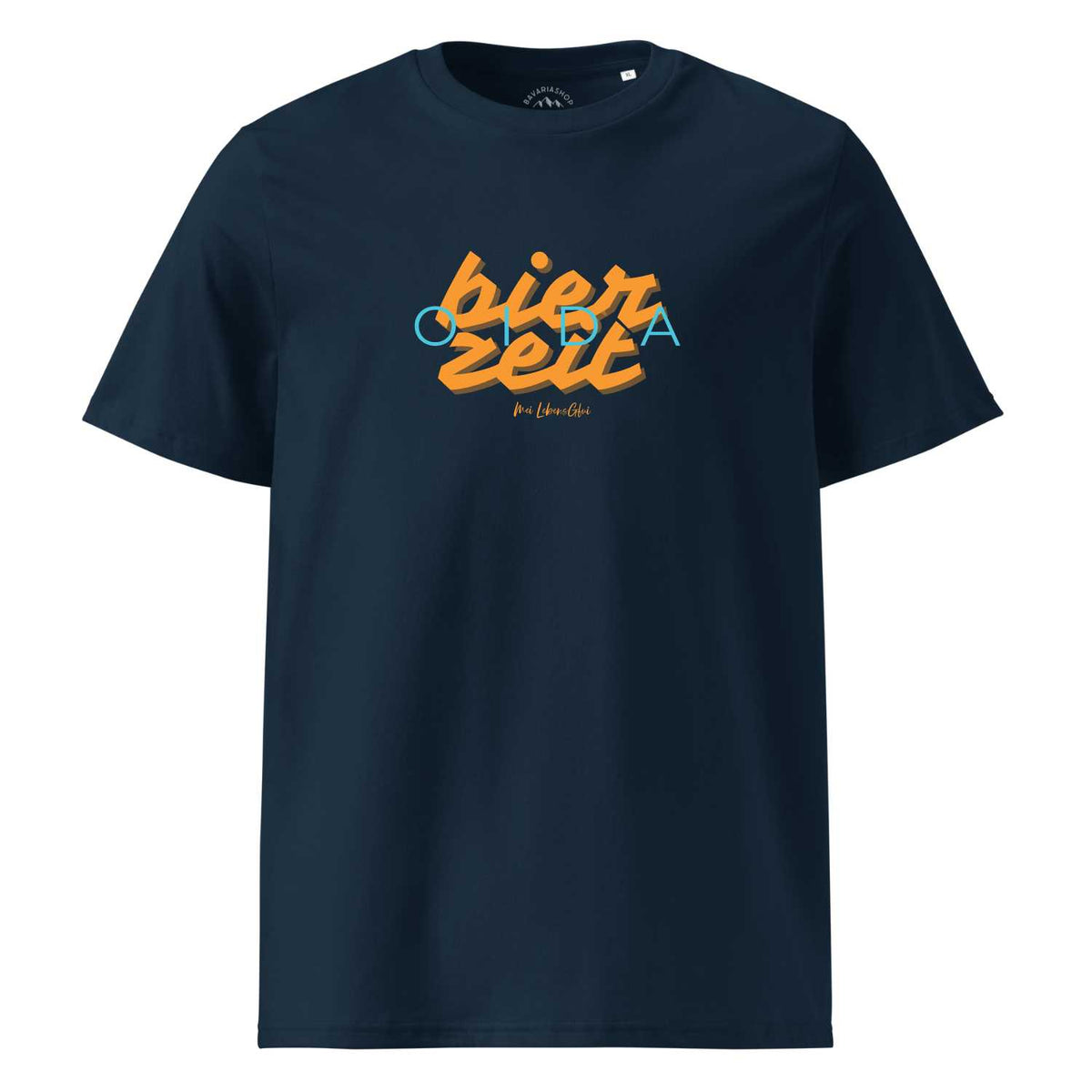 marineblaues Herren T-Shirt "Bierzeit" mit orange-blauem Schriftzug, legerer Schnitt, Baumwolle