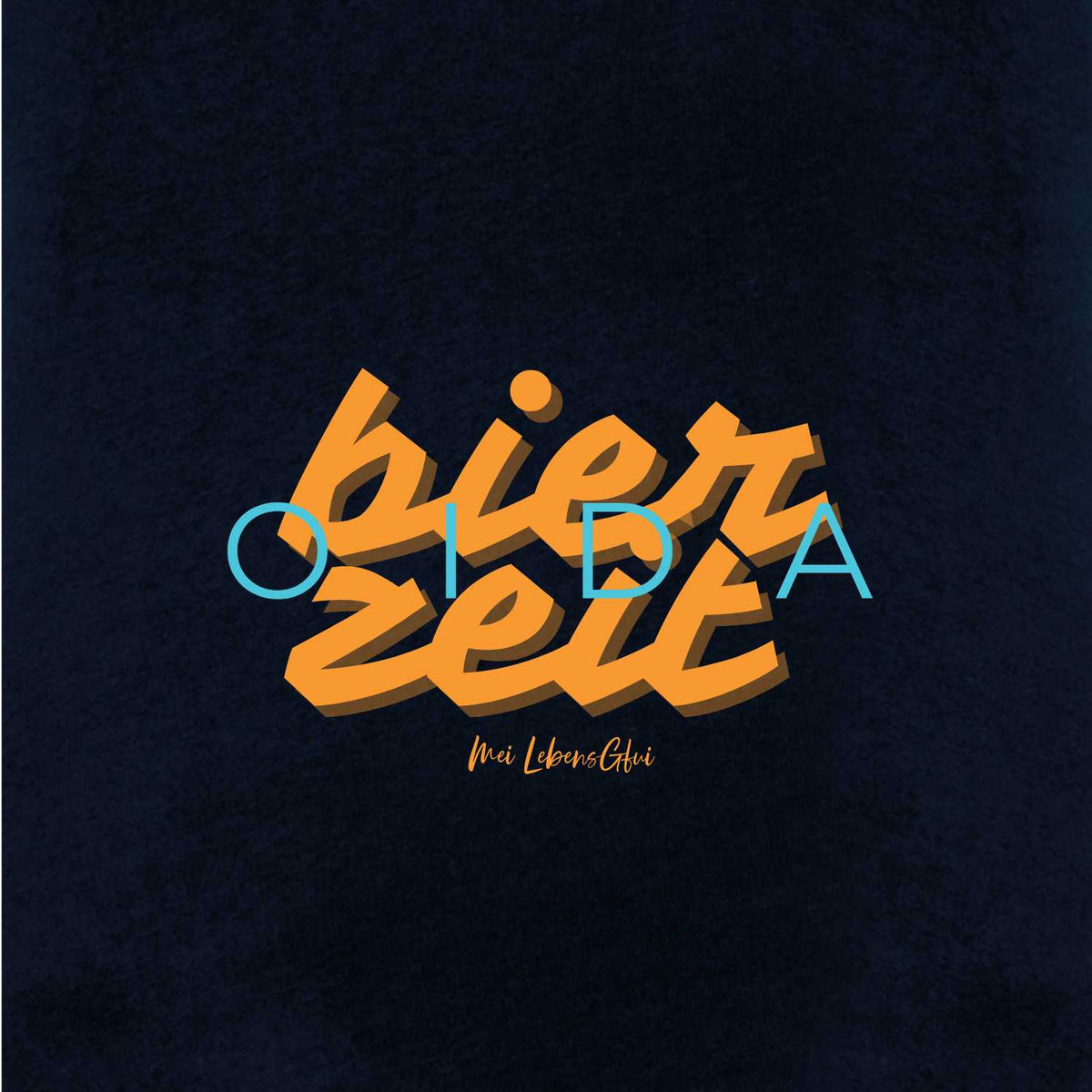 Herren T-Shirt Bierzeit in Dunkelblau mit orangefarbenem Schriftzug Bierzeit und blauer Outline auf schwarzblauem Hintergrund.