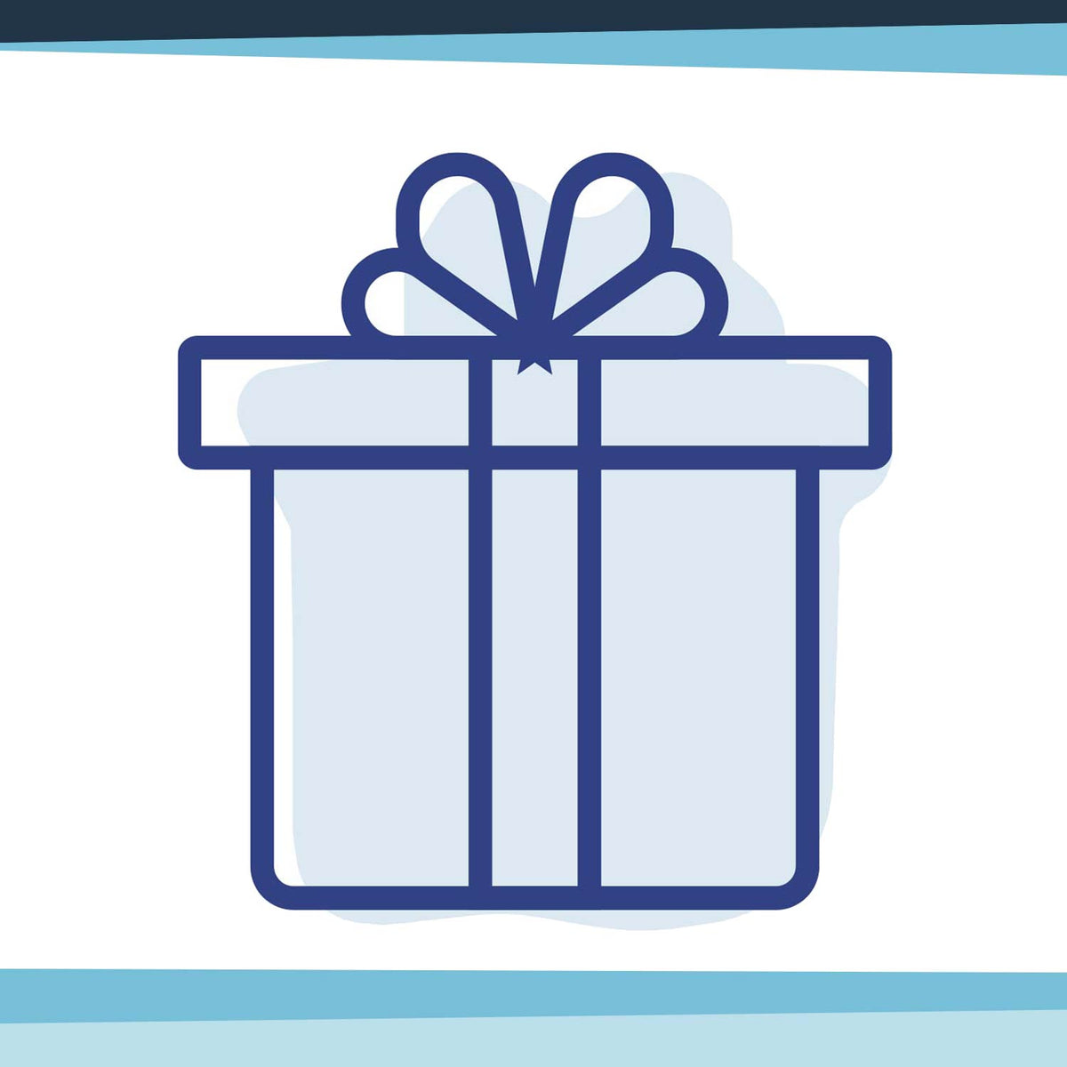 Abbildung eines blauen Geschenkgutscheins in Form eines Pakets mit Schleife, ideal als Geschenkidee.
