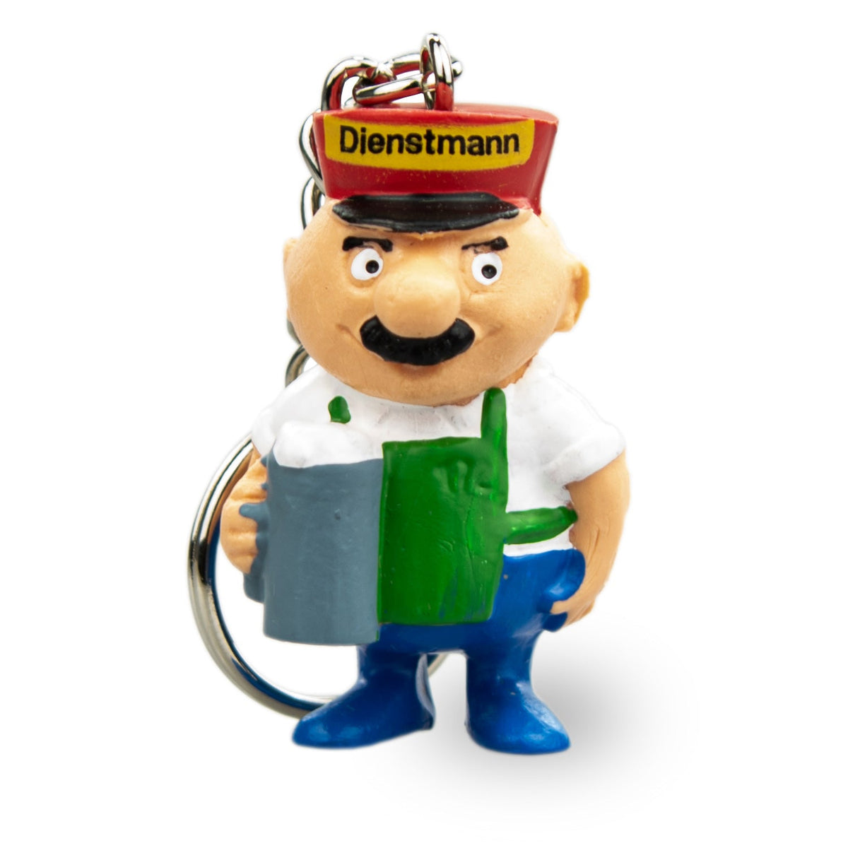Engel Aloisius Anhänger Biertrinker Schlüsselanhänger mit rot-gelber "Dienstmann" Mütze und Bierkrug in der Hand.