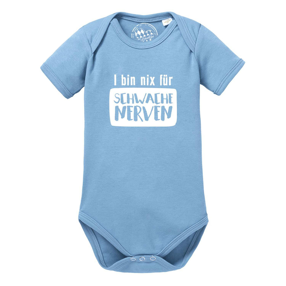 Baby Body für schwache Nerven in Hellblau mit weißem Spruch für Babys und Neugeborene Kleidung