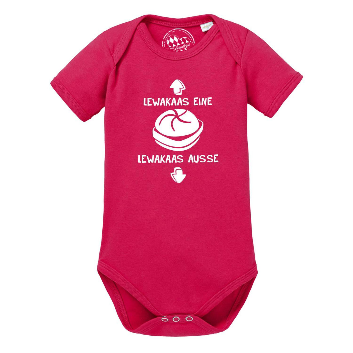 Baby Body Lewakaas in Fuchsia mit weißem Aufdruck und Brezel-Motiv für Jungen und Mädchen