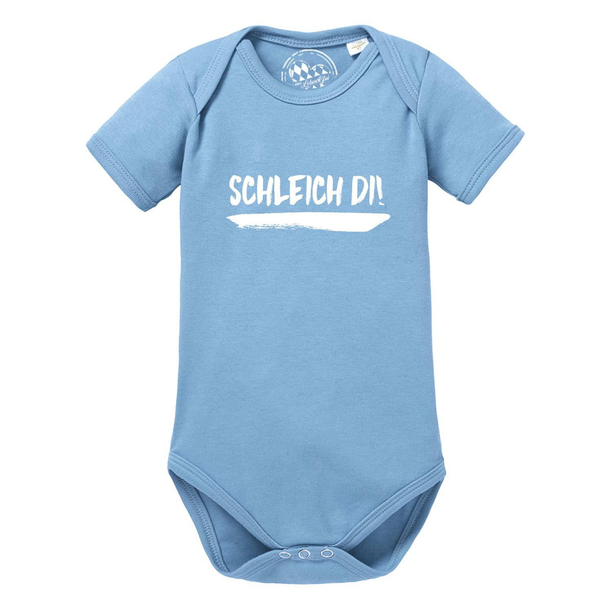 Baby Body Schleich di in hellblau mit weißem Spruch und Kurzarm-Design für Jungen und Mädchen.