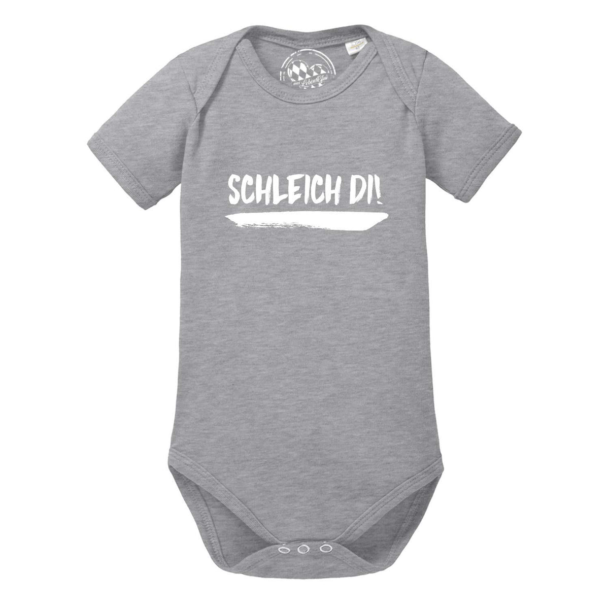 Baby Body Schleich di in Grau mit weißem Schriftzug und Pinselstrich.