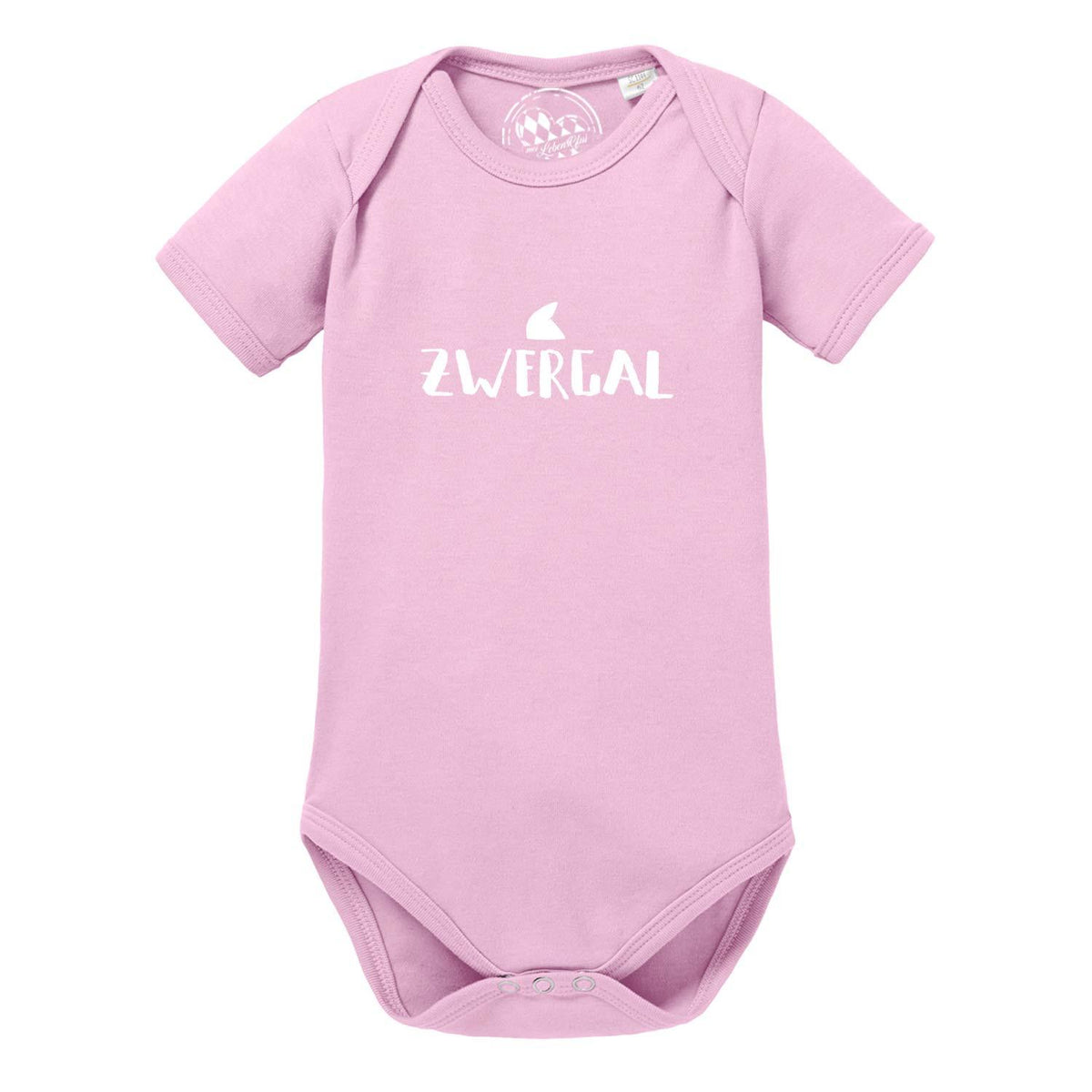 Rosa Baby Body Zwergal mit weißem Aufdruck und kurzen Ärmeln aus atmungsaktiver Bio-Baumwolle für Neugeborene