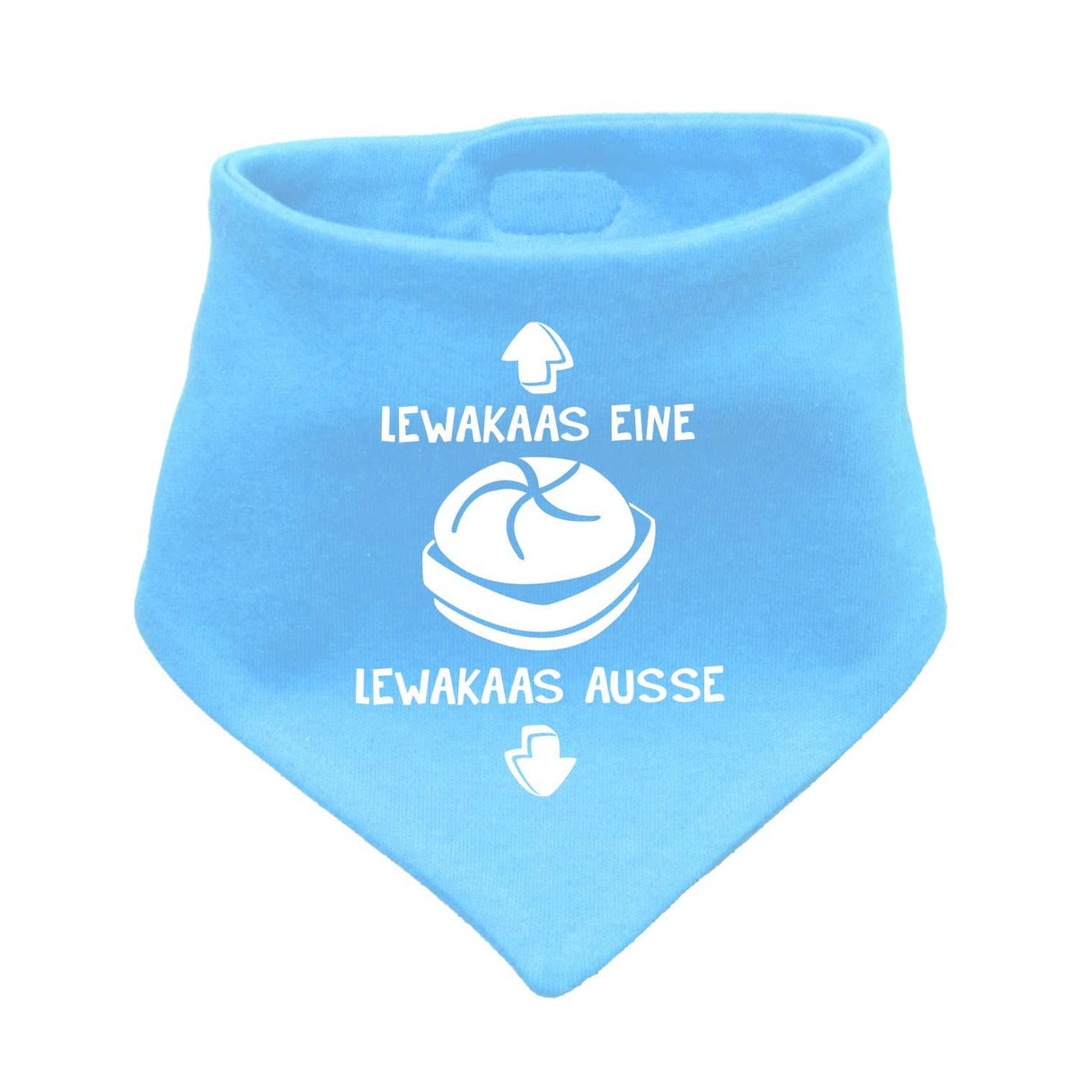 Babyhalstuch Lewakaas in Hellblau mit weißem Aufdruck und Brezenmotiv, ideal für Babys