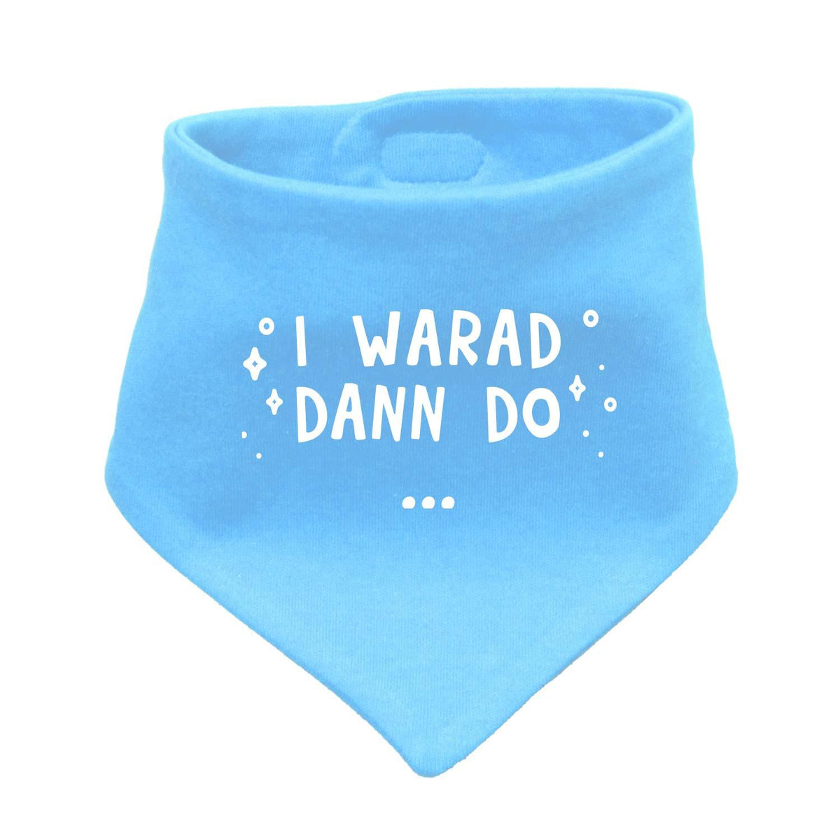 Hellblaues Babyhalstuch I warad dann do mit weißem Schriftzug, ideal für Jungen und Mädchen.