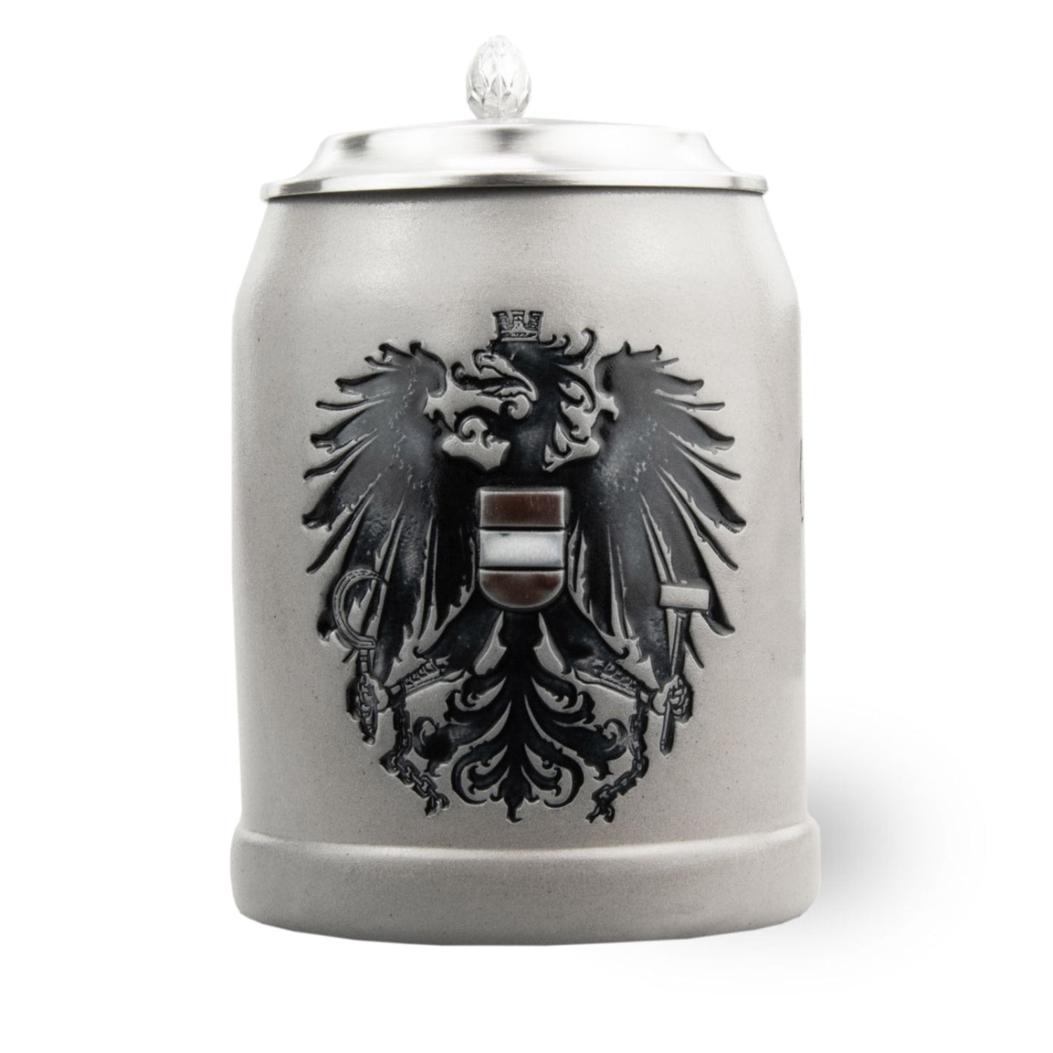 PREMIUM Bierkrug Austria mit Zinndeckel und detailreichem österreichischem Wappen auf Steingutkorpus
