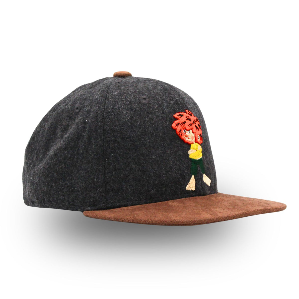 Pumuckl Cap Kinder „Grantig by nature“ dunkelgrau – Kindercap mit 3D-Stick des grantigen Pumuckl, Ansicht schräg links