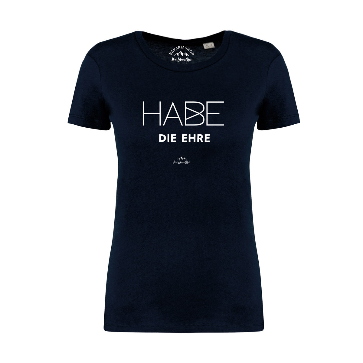Damen T-Shirt Habe die Ehre in Dunkelblau mit weißem Aufdruck und kurzem Ärmel, ideal für Frauen.