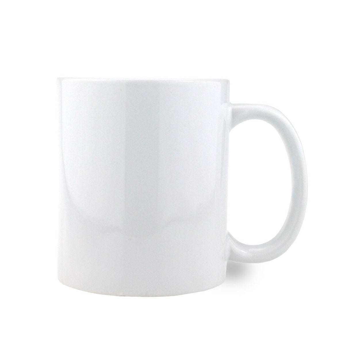 Weiße Sublimations-Fototasse mit glänzender Oberfläche, ideal für individuelle Wunschfotos und personalisierte Designs.