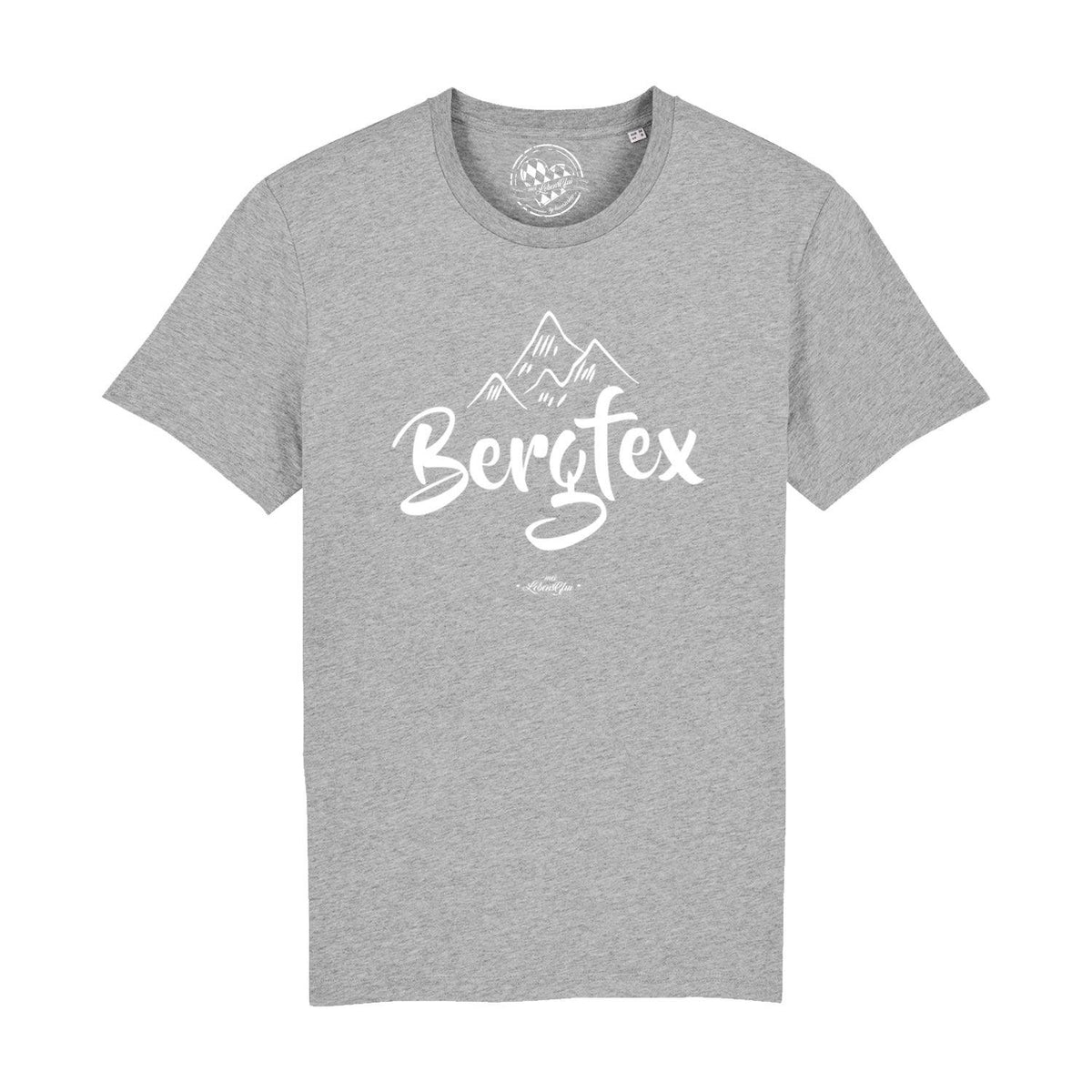 Graues Herren T-Shirt Bergfex mit weißem Berg-Motiv und Schriftzug, aus weichen Stoff.