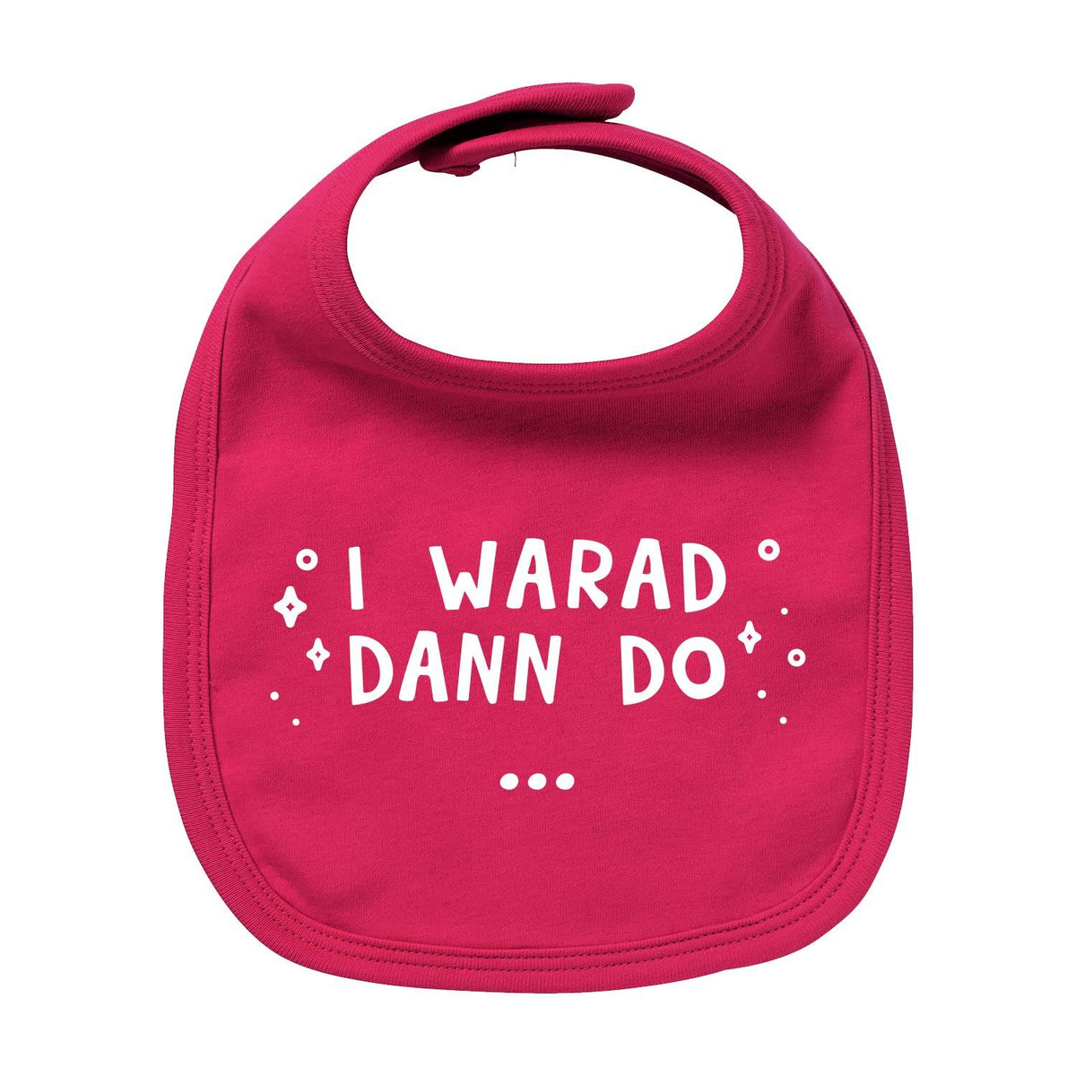 Fuchsia Baby-Lätzchen I warad dann do mit weißem Schriftzug, ideal als Geburtsgeschenk.