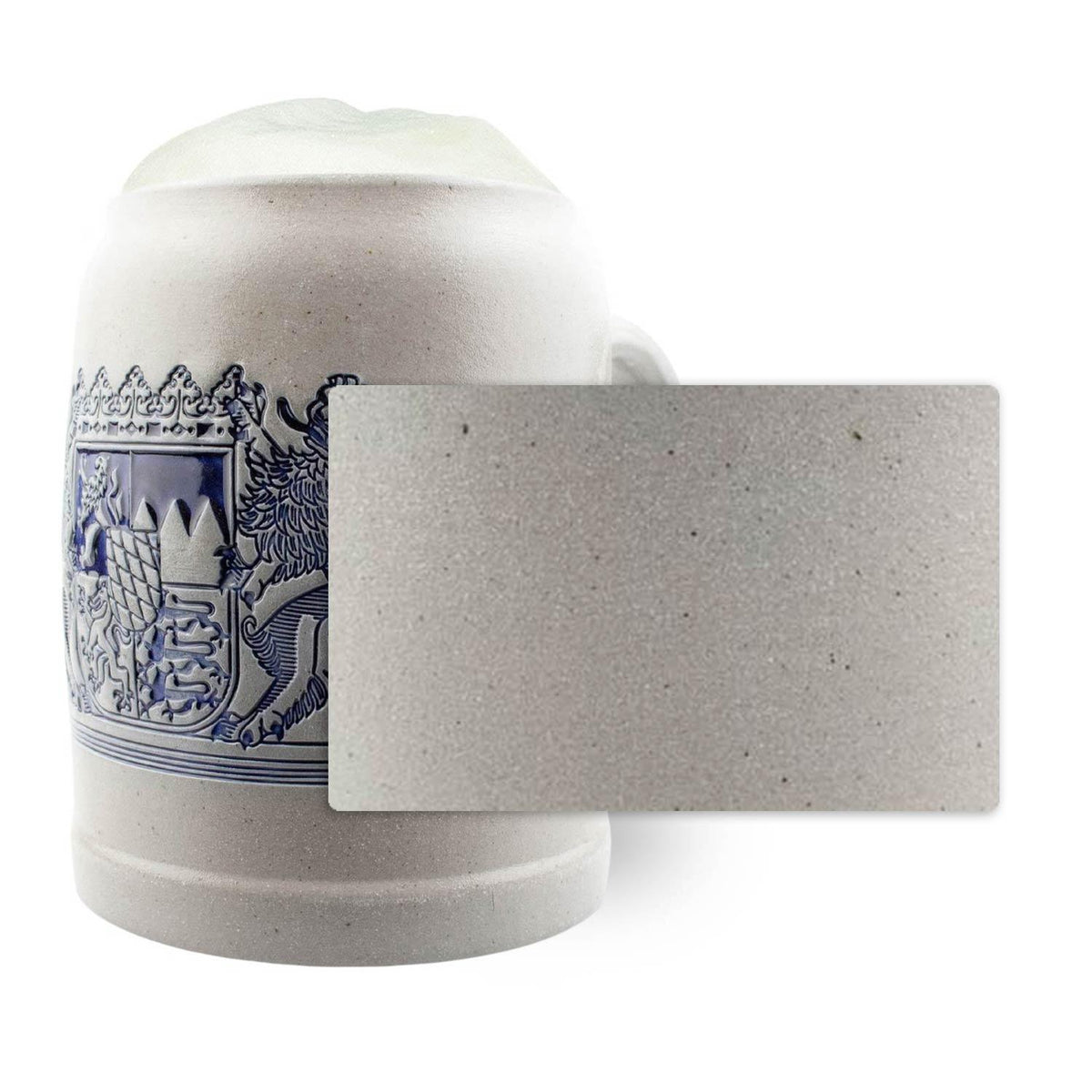 PREMIUM Bierkrug Freistaat Bayern, salzglasiert, mit Wappen, blaue Details, detailreiche Gravur
