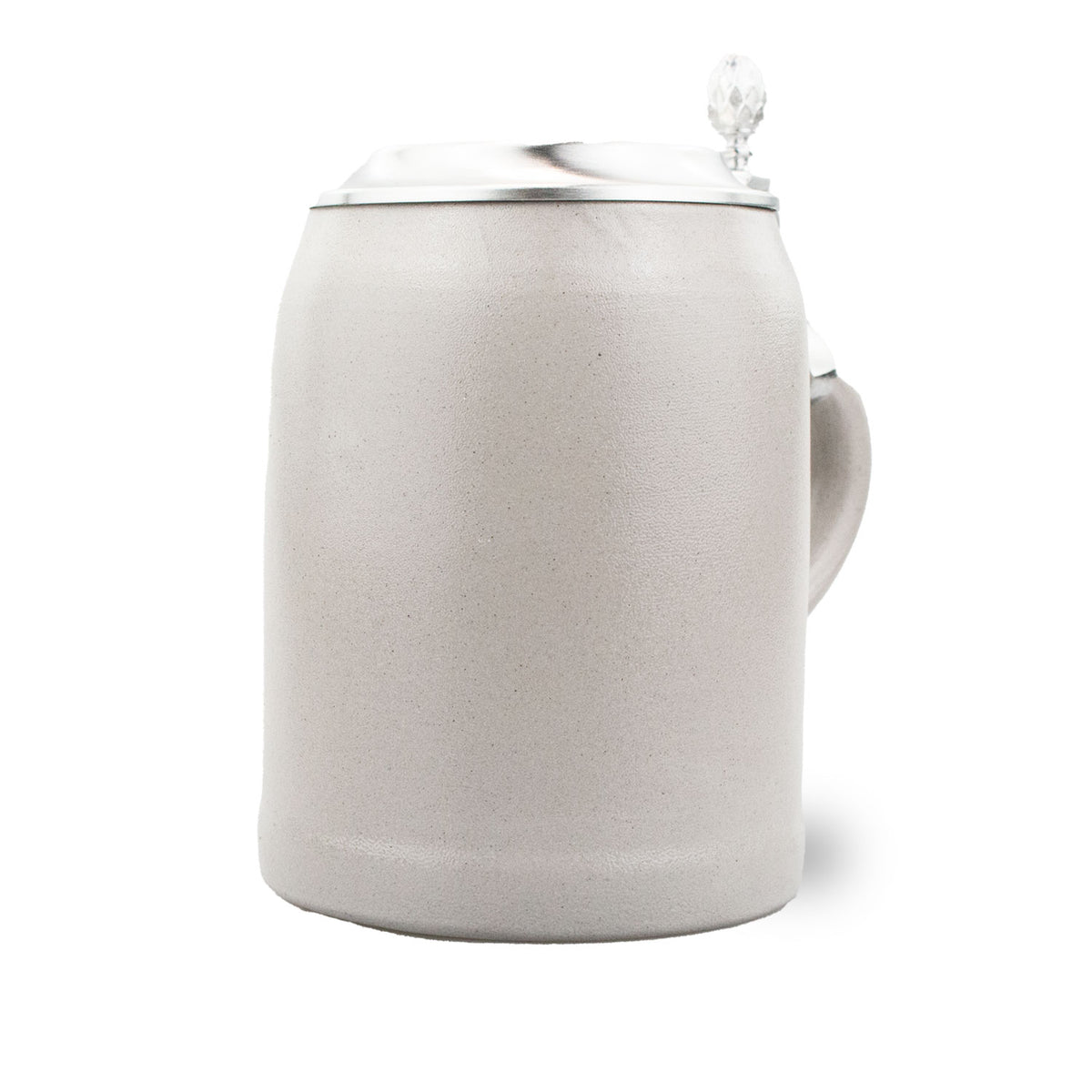 Grauer PREMIUM Steinkrug Bierkrug mit schlichtem Design und stilvollem Zinndeckelaufsatz.