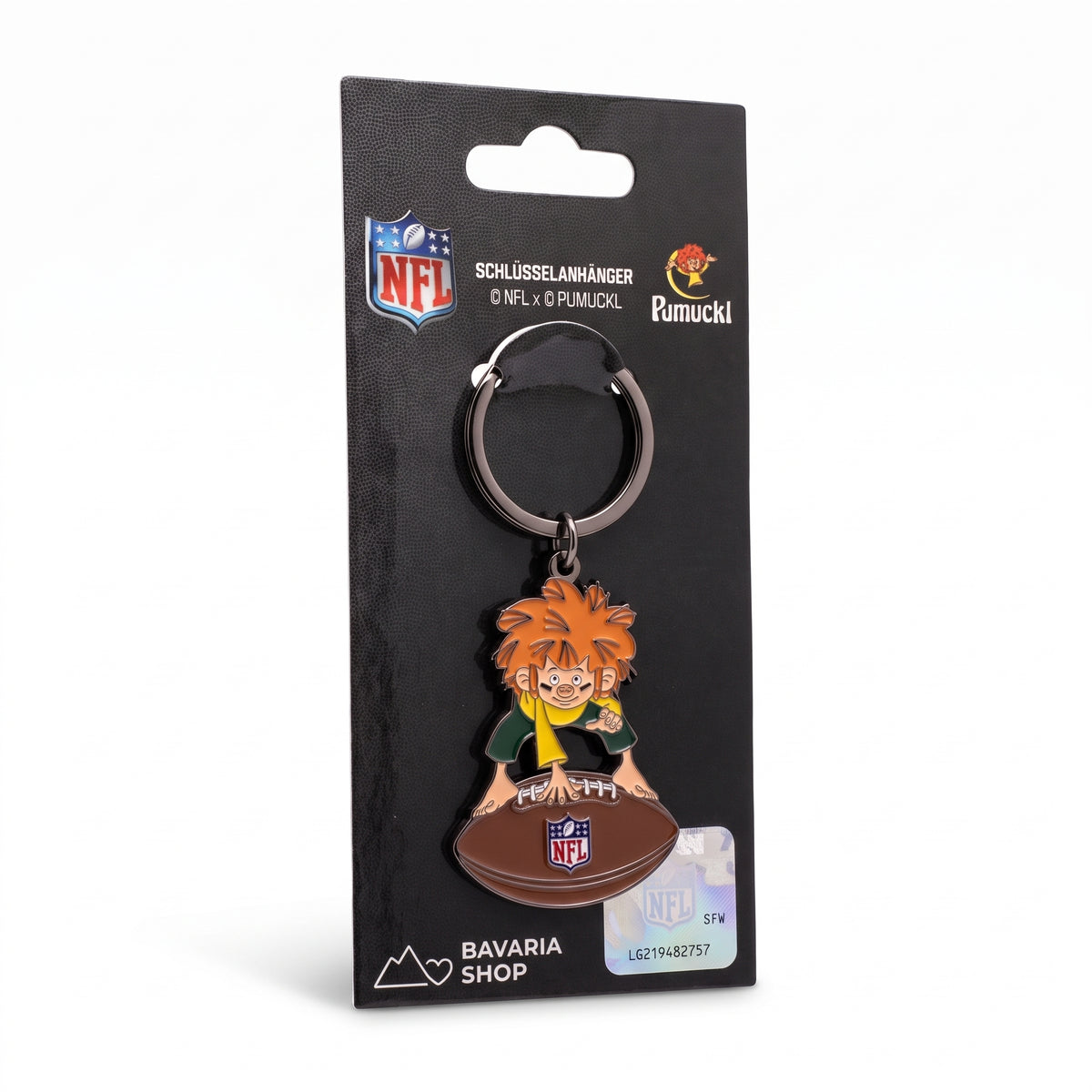 NFL x Pumuckl Schlüsselanhänger in Originalverpackung mit offiziellem NFL-Hologramm – Geschenk für Football-Fans