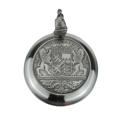 Bierkrug-Deckel aus Zinn mit detailliertem bayerischem Wappen, Krone und dem Schriftzug "Bayern